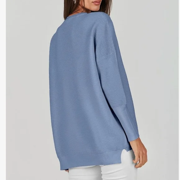 NWOT Blue Ribbed Sweater - Picture 3 of 3